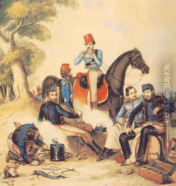 Officers at Camp-fire 1849-50 Oil Painting - Mor Than