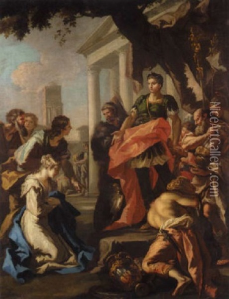 The Continence Of Scipio Oil Painting - Giovanni Antonio Pellegrini