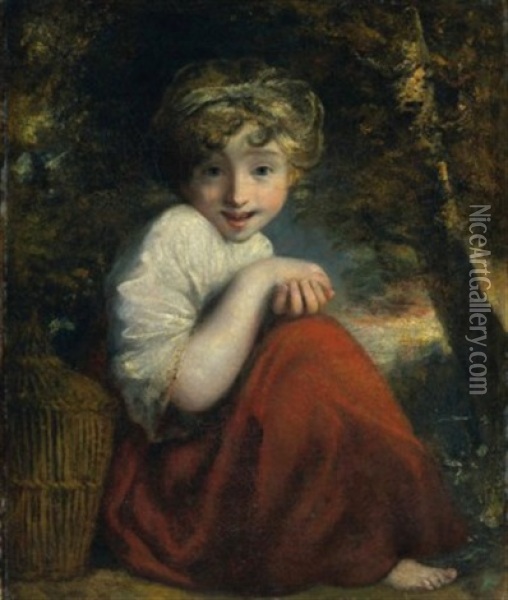 Girl With A Bird Oil Painting - Joshua Reynolds