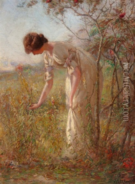 Picking Flowers Oil Painting - David Birdsey Walkley