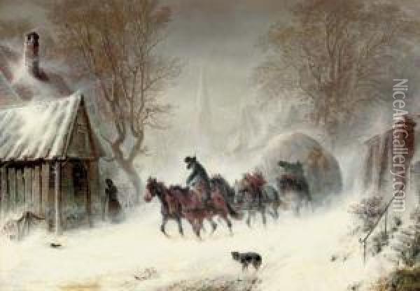 Enduring The Snowstorm Oil Painting - Hermann Kauffmann