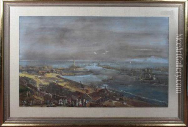 A Panoramic View Of Sunderland Harbour Oil Painting - Edward Hastings