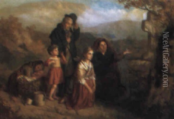 The Wayside Cross, Connemara Oil Painting - George Washington Brownlow