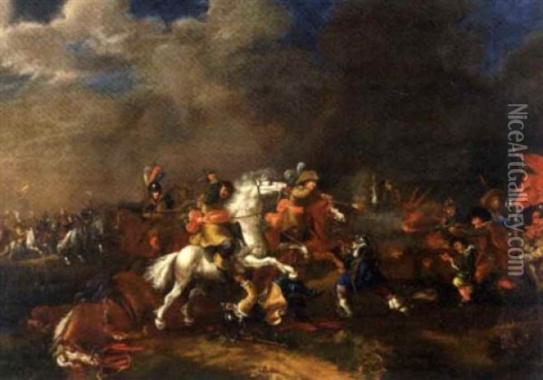 Scene De Combat De Cavalerie Oil Painting - Jacques Courtois