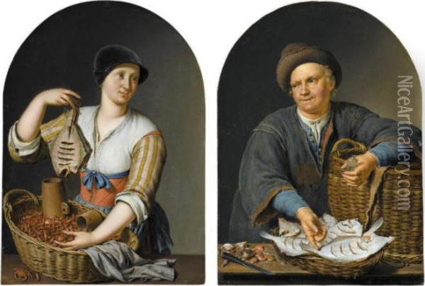 Fish Wife (#) The Fish Seller Oil Painting - Willem van Mieris