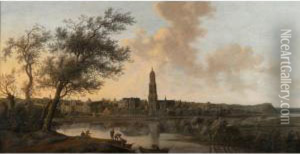 Sold By The J. Paul Getty Museum To Benefit Future Painting Acquisitions
 

 
 
 

 
 A Panoramic View Of Rhenen Seen From The West, Along The Bank Of The River Rhine Oil Painting - Anthony Jansz. Van Der Croos