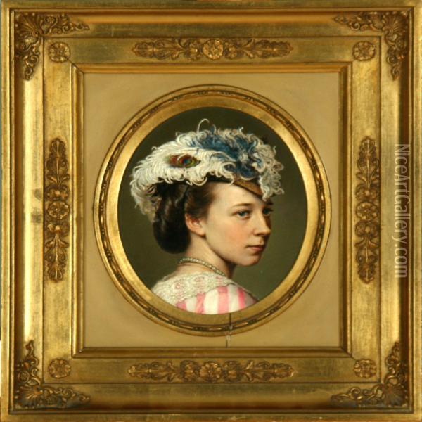 Portrait Of The Artist's Wife, Hansine Elisabeth Grundtvig Oil Painting - Ludvig Grundtvig