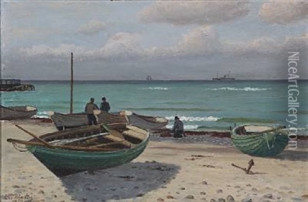 Rowing Boats On The Beach Oil Painting - Christian Blache