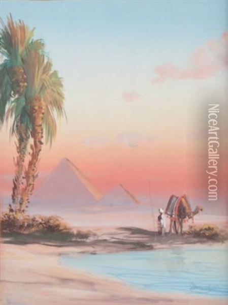 L'oasis Pres Des Pyramides En Egypte Oil Painting - Paul Pascal
