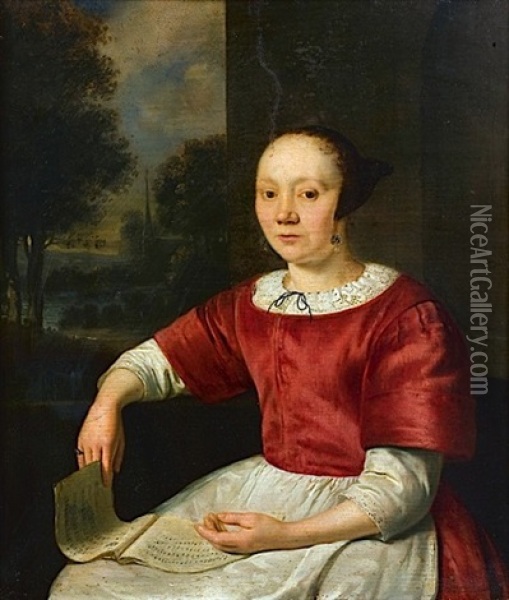 Jeune Femme A La Partition Oil Painting - Pieter Cornelisz van Slingeland
