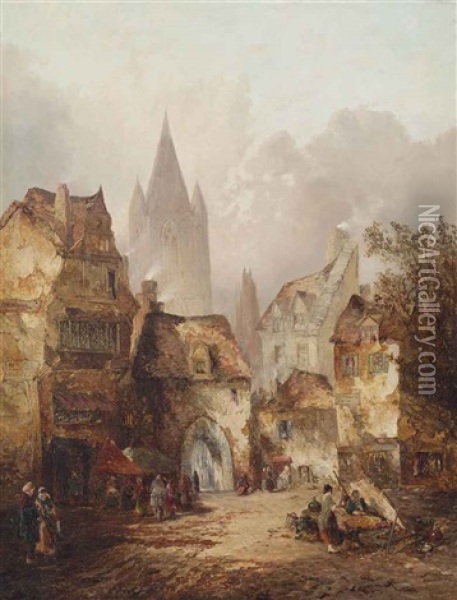 At The Gates Of The Cathedral Close Oil Painting - Alfred Montague