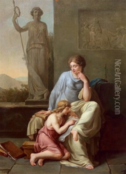 Szene Aus Der Romischen Mythologie, Minerva, Die Gottin Der Menschlichen Begabung Oil Painting - Philipp Friedrich Von Hetsch