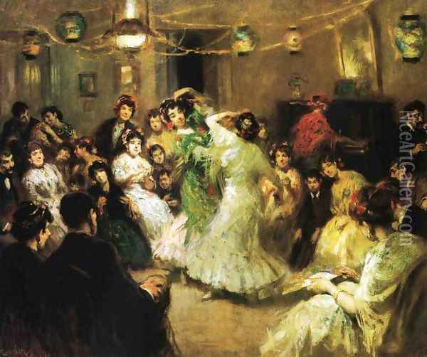 A Family Party, Triana, Sevilla Oil Painting - Francis Luis Mora