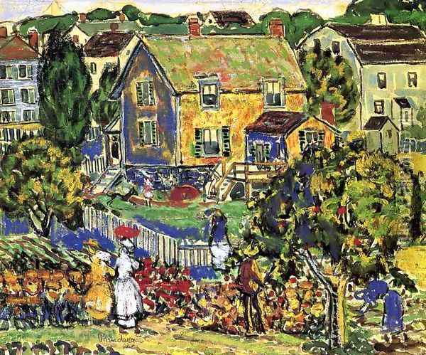 New England Village Oil Painting - Maurice Brazil Prendergast