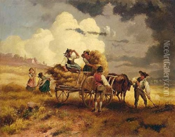 Heuernte Bei Aufziehendem Gewitter Oil Painting - Karl Von Enhuber