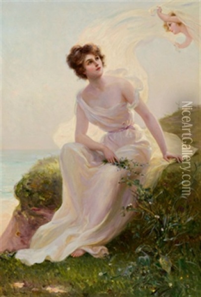 Zarter Sommerwind Oil Painting - Edouard Bisson