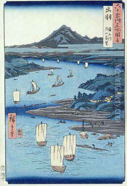 Magami River and Tsukiyama Dewa Province Oil Painting - Utagawa or Ando Hiroshige