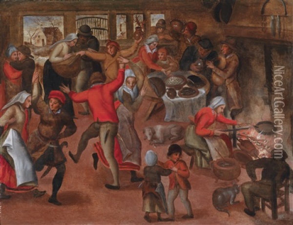 Bauerlicher Tanz In Einem Wirtshaus Oil Painting - Marten van Cleve the Elder