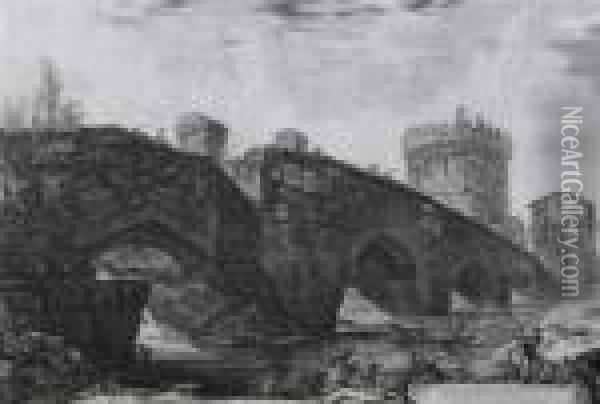 Veduta Del Ponte Lugano Su L'anione Oil Painting - Giovanni Battista Piranesi
