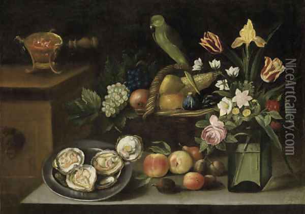 Still life with a parrot Oil Painting - Giovanni Quinsa