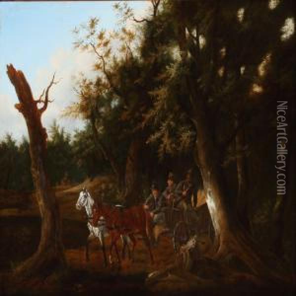 Hunters In The Woods Looking For Prey Oil Painting - Karl Friedrich Schulz
