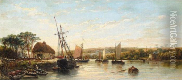 On The Salcombe River, Devon Oil Painting - William Pitt