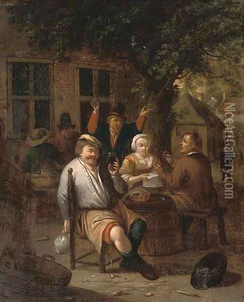 Peasants drinking and merrymaking Oil Painting - Richard Brakenburgh