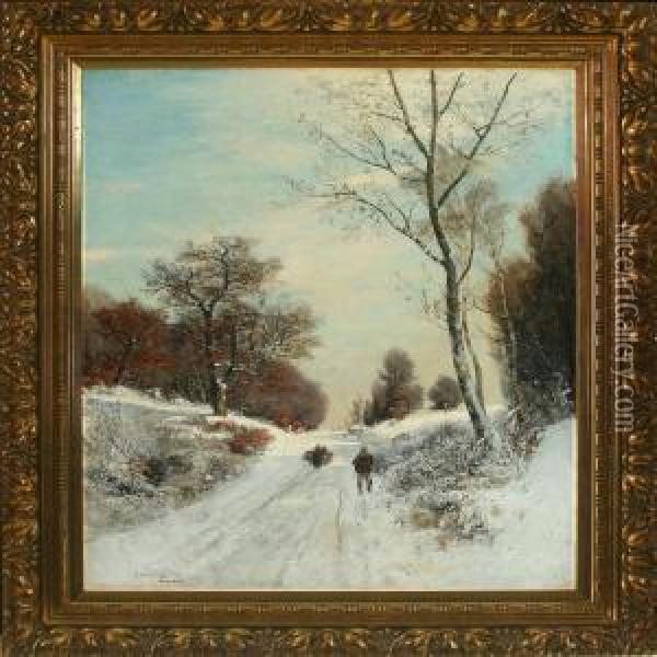 Winter Landscape Oil Painting - Adolf Schwarz