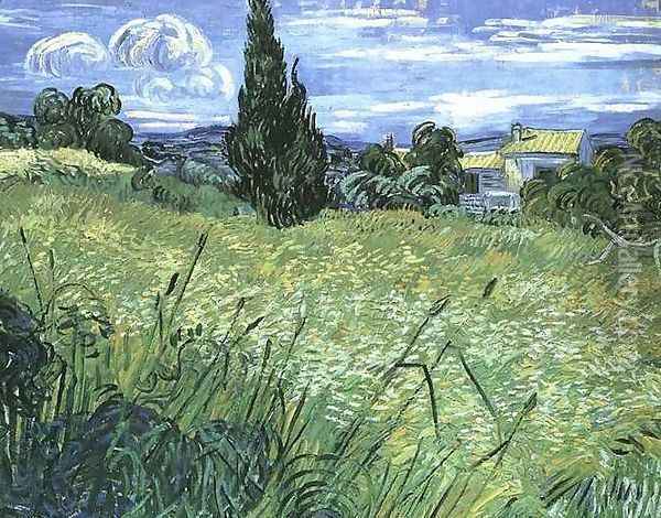 Green Wheat Field With Cypress Oil Painting - Vincent Van Gogh