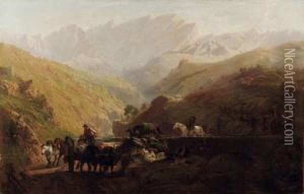 Le Cave Del Marmo di carrara - 1867(?) Oil Painting - Charles Henry Poingdestre