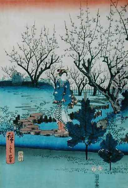 Plum Blossom Oil Painting - Utagawa or Ando Hiroshige
