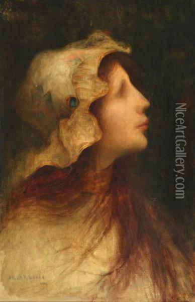 Profile Portrait Of A Young Woman Wearing A Lacy Rimcap Oil Painting - Albert Pike Lucas