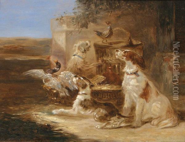 Volailleet Chiens Oil Painting - G.R. Lambert