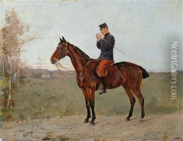 Ein Leutnant Des K. Und K. Dragonerregiments Vi Zu Pferde Oil Painting - Ottokar Walter