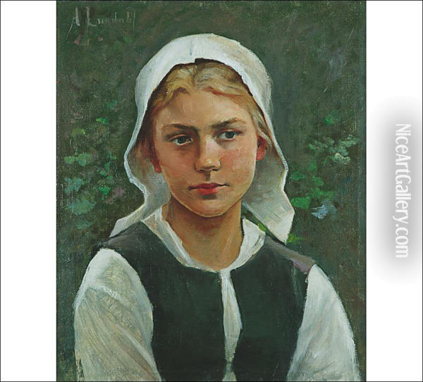 Girl From Bretagne Oil Painting - Amelia H. Lundahl