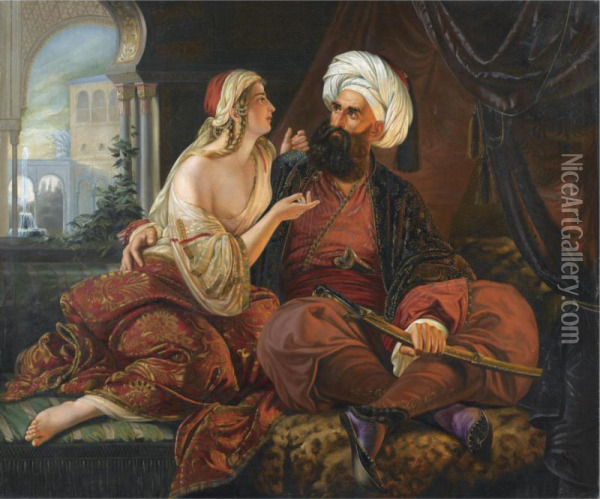The Pasha's Favourite (ali Pasha And Kira Vassiliki) Oil Painting - Paul Emil Jacobs