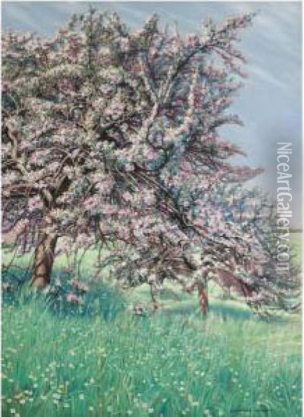 Apple Blossom Oil Painting - Carlos Schwabe