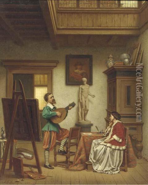 A Serenade In The Studio Oil Painting - Gustaaf Antoon F. Heyligers