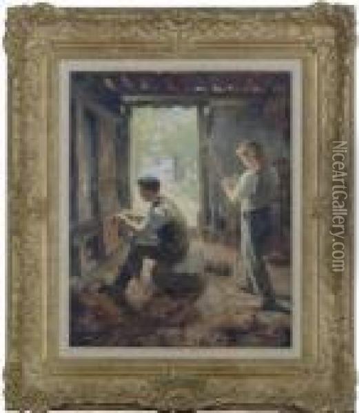 Making Mats Oil Painting - Ralph Hedley