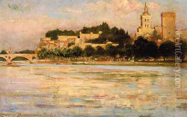 The Palace of the Popes and Pont d'Avignon Oil Painting - James Carroll Beckwith