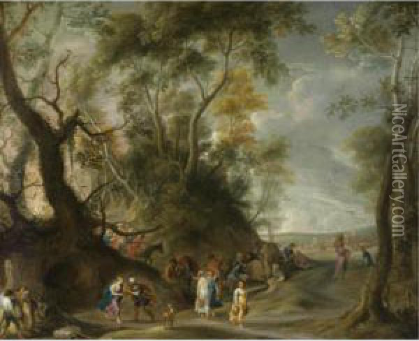 Rebecca And Eliezer At The Well Oil Painting - Andries Snellinck
