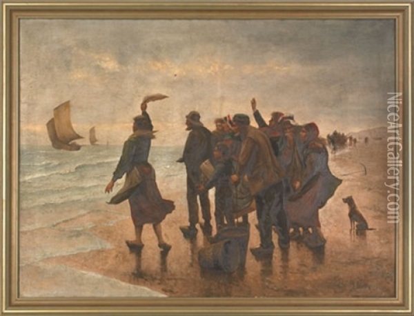 Coastal Scene With Figures Oil Painting - Pieter Cornelis Kramer