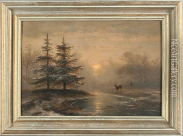 Dutch Winter Landscape Oil Painting - Johannes Franciscus Hoppenbrouwers
