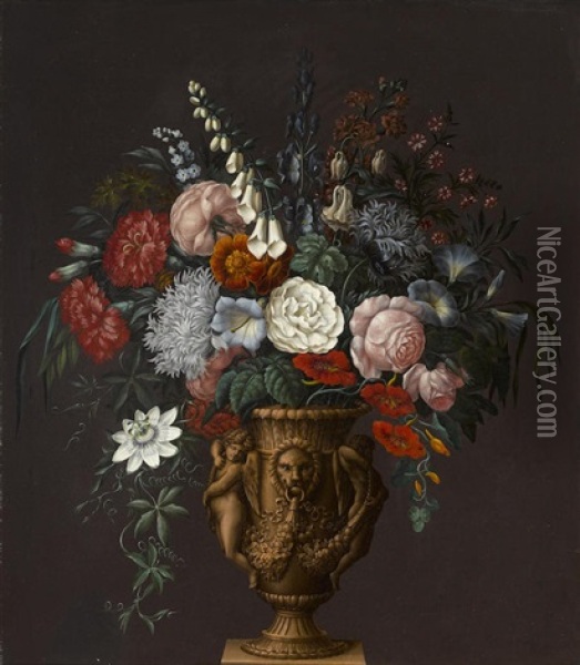 Flowers In A Classical Vase Oil Painting - Sebastian Wegmayr