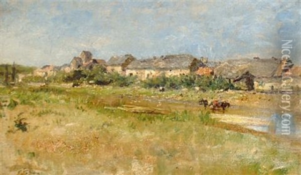 Village By A River Oil Painting - Julien Gustave Gagliardini