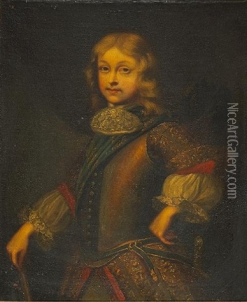 A Portrait Of A Young Nobleman, Three-quarter Length, In Armor Holding A Baton Oil Painting - Pierre Mignard the Elder