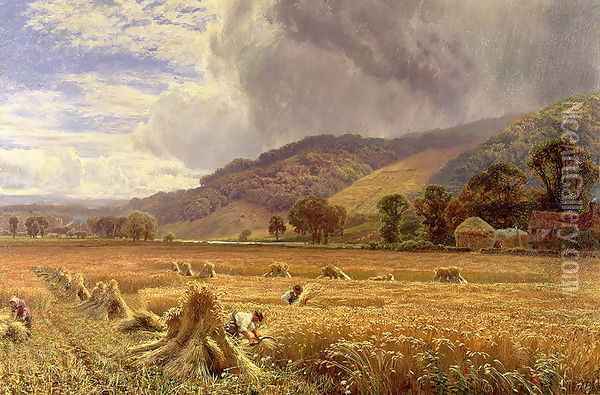 Landscape: Harvesting in the Thames Valley Oil Painting - George Vicat Cole
