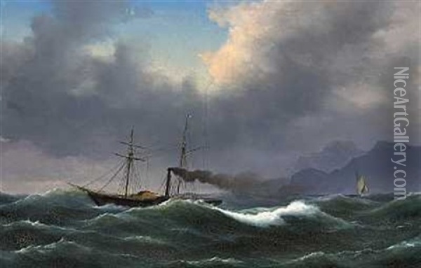Dampskib I Hoj So Oil Painting - Vilhelm Melbye