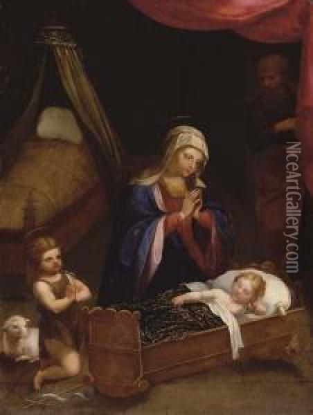 La Vierge Et Saint Jean-baptiste Adorant L'enfant Oil Painting - Jacques De Stella
