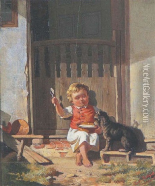 Ein Bauernkind Mit Seinem Hund Oil Painting - Carl Robiczek